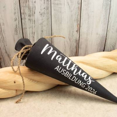 Personalisierte Mini-Schultüte Anthrazit | Name & Wunschtext | Geschenk zur Einschulung, Ausbildung oder Prüfung