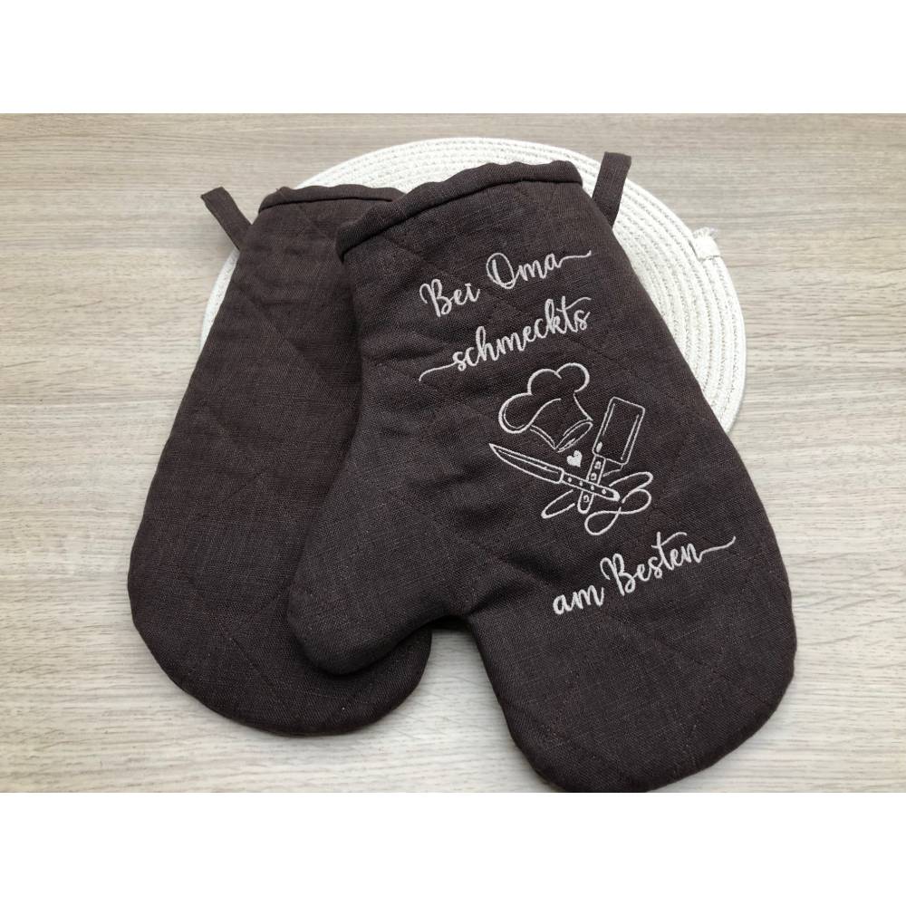 Ofenhandschuhe Leinen personalisiert Bild 1