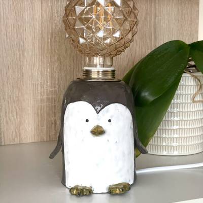 Tischlampe Tischleuchte Nachttischlampe "Pinguin" aus Steingut Keramik handgefertigt