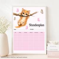 Digitaler Stundenplan Katze , Boho Watercolor Design für die Schule, Printable PDF