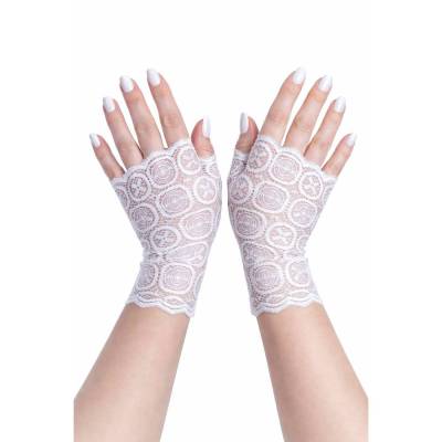 Fingerlose Spitzen Handschuhe weiß,rot oder blau wählbar mit geometrischen Mustern – Unikate mit ganz eigenem Charme