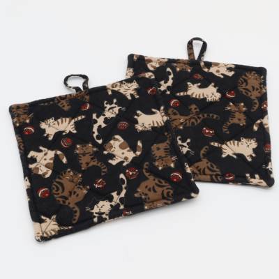 Topflappen 2er Set mit Katzenmotiv – Japan-Stoff, 100% Baumwolle, 19cm x 19 cm, Geschenk für Katzenfreunde