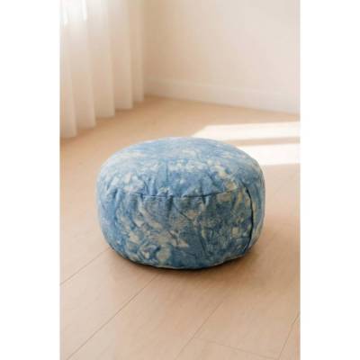 Blaues Bio Meditationskissen – Kehlchakra Yoga Sitzkissen – Rundes Zafu mit Dinkelspelz,  vegan – Klarheit & Ruhe
