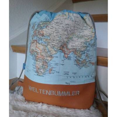Rucksack Weltenbummler, Backpack, mit Seitenreißverschluss Unikat hessmade