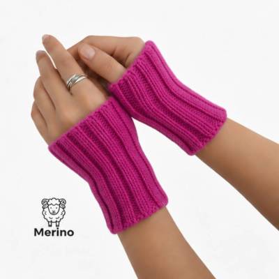Pulswärmer 100 % Merino-Wolle handgestrickt pink - Damen - Einheitsgröße - von Hand gestrickt
