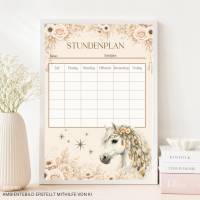 Digitaler Stundenplan Pferd, Boho Watercolor Design für die Schule, Printable PDF