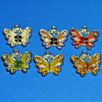 Anhänger, Schmetterling, kleiner Kettenanhänger aus Metall mit Emaille und Glassteinchen, Farbwahl, Schmuckanhänger