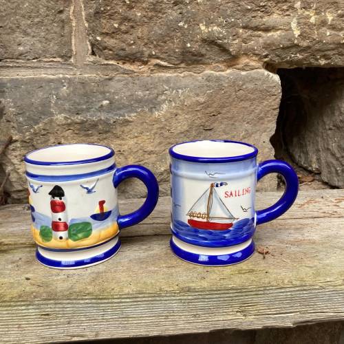 2 maritime Kaffeebecher Kaffeetassen Keramik 90er Jahre