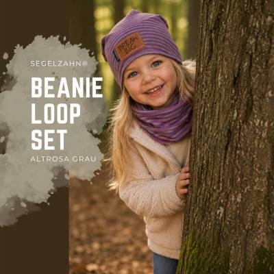 Beanie Loop Set Kinder | Kindermütze & Schlupfschal | gefüttert oder ungefüttert | Altrosa Grau