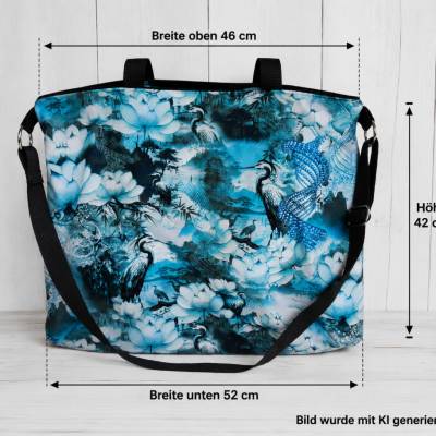Handgefertigte Shopper-Tasche aus Canvas – Große Schultertasche mit Reißverschluss & verstellbarem Schultergurt