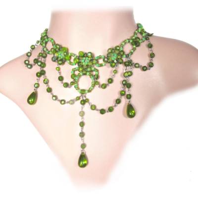 Kunstperlen Choker Grün Silber | Handgefertigtes Halsband 49 cm Unikat