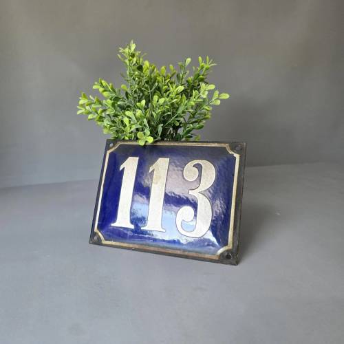 Altes Emaille Schild - Hausnummer 113 - Blau-Weiß