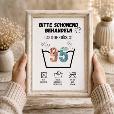 Geldgeschenk 95. Geburtstag – Waschanleitung als PDF zum Ausdrucken | Kreative Geschenkidee | Digital Download