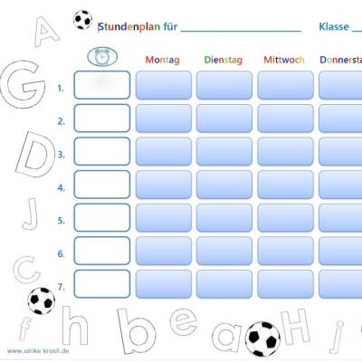 Stundenplan Fußball mit Buchstaben A-J zum Ausmalen  PDF – DIN A4 zum Ausdrucken 