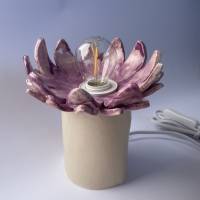 Tischleuchte Nachttischlampe Tischlampe "Chrysantheme" aus Steingut Keramik