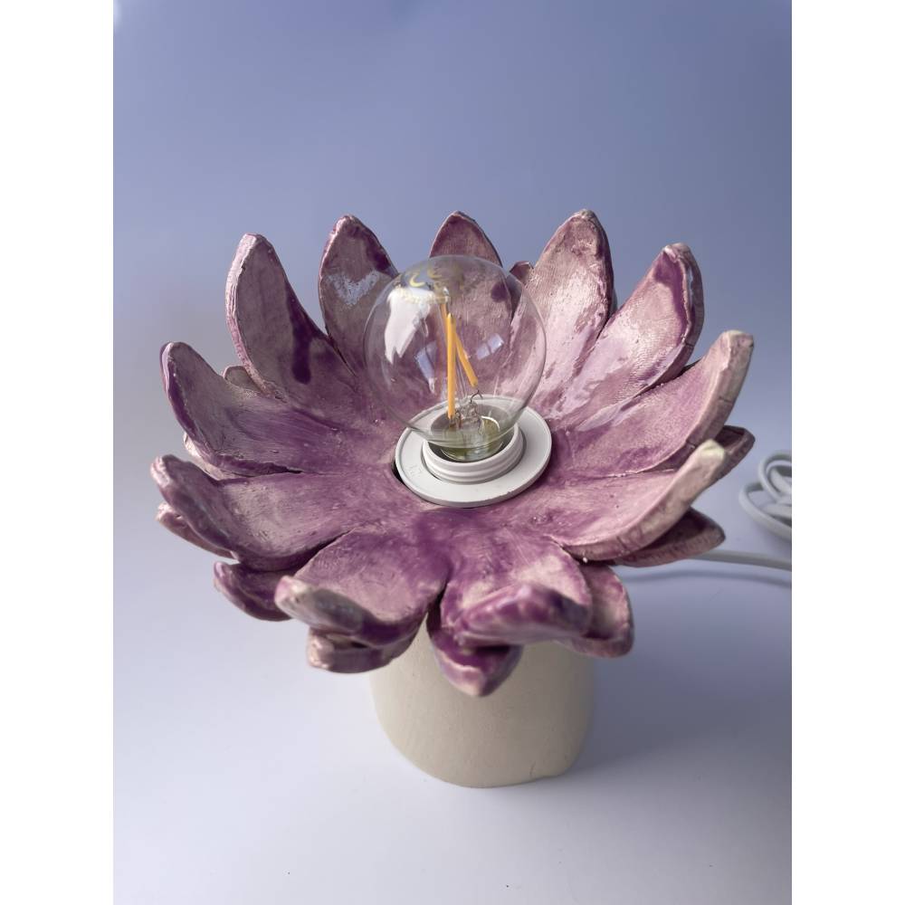 Tischleuchte Nachttischlampe Tischlampe "Chrysantheme" aus Steingut Keramik Bild 2