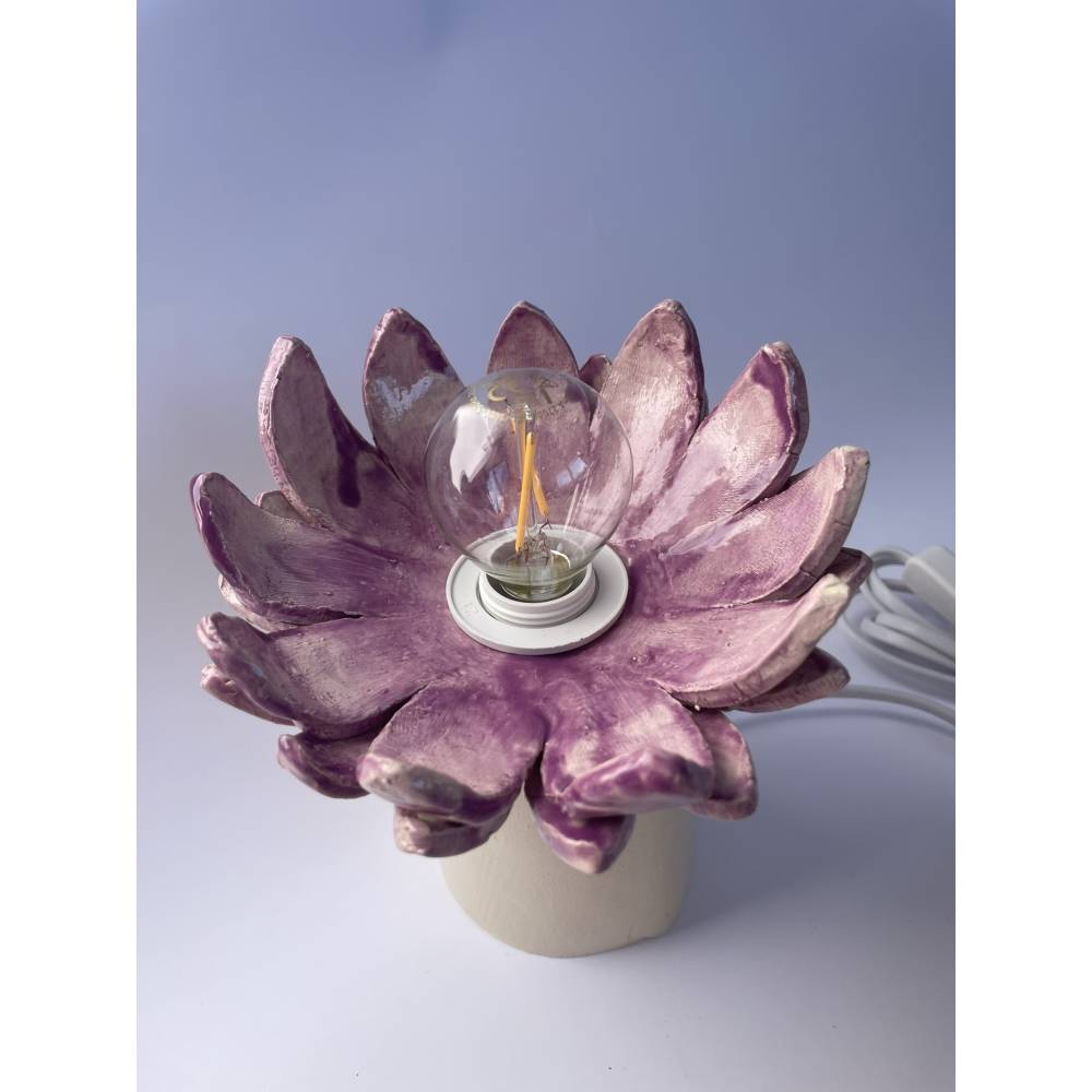 Tischleuchte Nachttischlampe Tischlampe "Chrysantheme" aus Steingut Keramik Bild 3