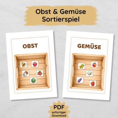 Obst und Gemüse Sortierspiel für Kinder zum Ausdrucken – 40 Bildkarten als PDF