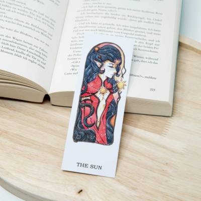 Papier Lesezeichen mit Aquarell Manga Elfen Sonne | Geschenkidee Manga Elfen Fans