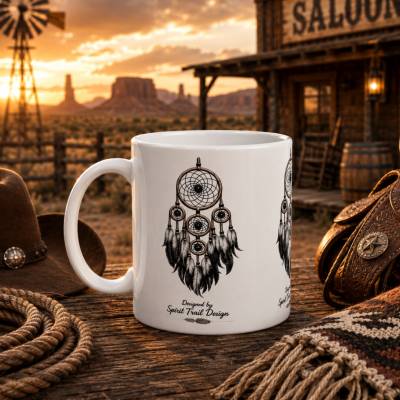 Keramiktasse Traumfänger | Spirit Trail Design | Kaffeebecher 325 ml | Western Geschenk