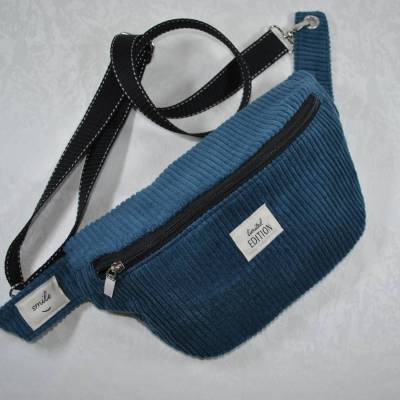 Trendy Crossbag, Hip Bag, Bauchtasche, Gürteltasche, Umhängetasche aus Cordstoff,blau