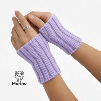 Pulswärmer 100 % Merino-Wolle handgestrickt flieder - Damen - Einheitsgröße - von Hand gestrickt