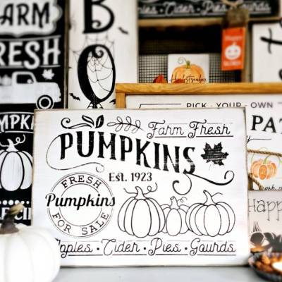 PUMPKINS 1923 - großes Holzschild für Herbst und Halloween Deko