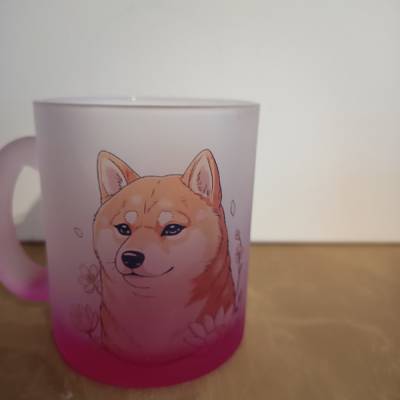 Shiba Inu - Sakura – Frosted Glas-Tasse mit Farbverlauf