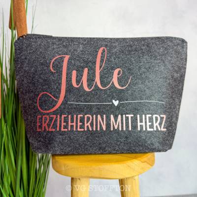 Personalisierte Kosmetiktasche Erzieherin mit Name | Geschenk Erzieherin Abschied Kindergarten Filztasche