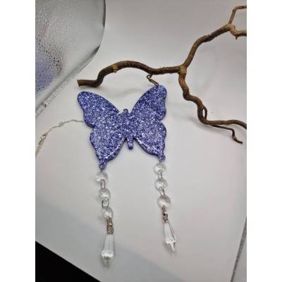 Sonnenfänger Schmetterling Glitzer Blau-Silber