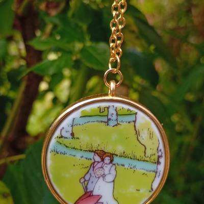 Kette Amulett handarbeit Porzellan Vintage