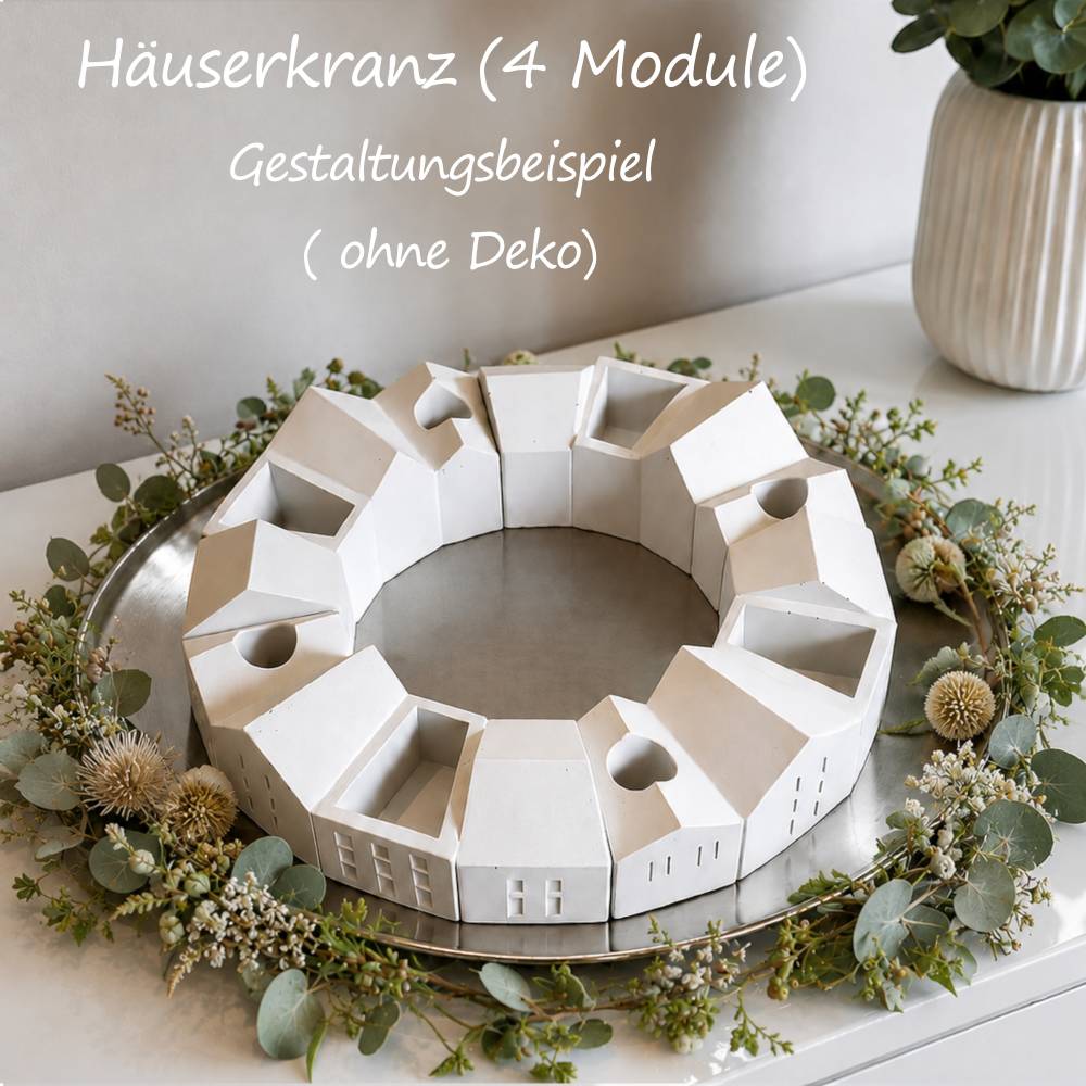 Kerzen Häuserkranz aus Beton für 4 Stabkerzen modular 30 cm