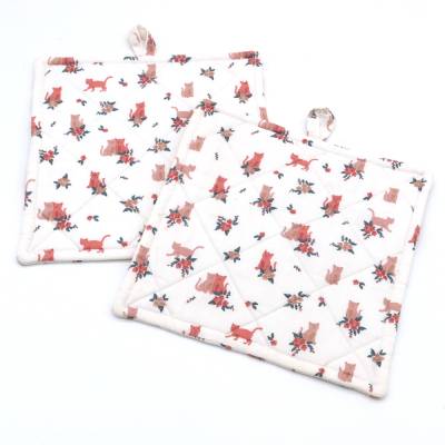 Topflappen Rosen 2er Set Baumwolle 19x19 Hitzeschutz Küche Untersetzer Geschenk Katzen Motiv Blumen Romantisch Weiß