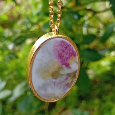 Kette Amulett handarbeit Porzellan Vintage