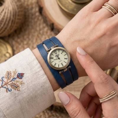 Vintage Wickeluhr Damen – Lederarmbanduhr, Wechselband, Farbauswahl