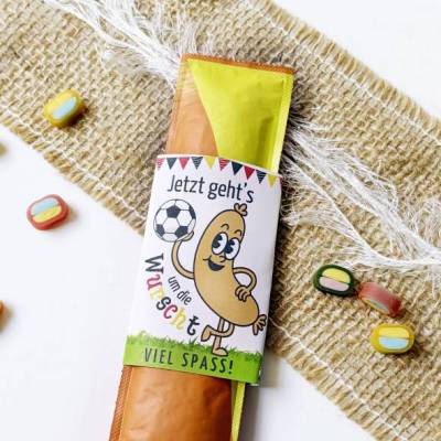 Fußball WM Geschenk Druckvorlage: Lustige PDF Banderole für Bifi Wurst - DIY Fanartikel & Mitgebsel