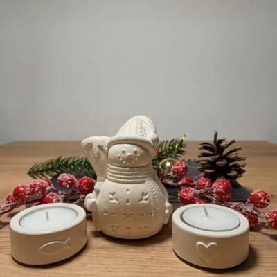 Raysin Weihnachtsset Winterzauber – Handgemachte Weihnachtsdeko Schneemann & Teelichthalter Unikat