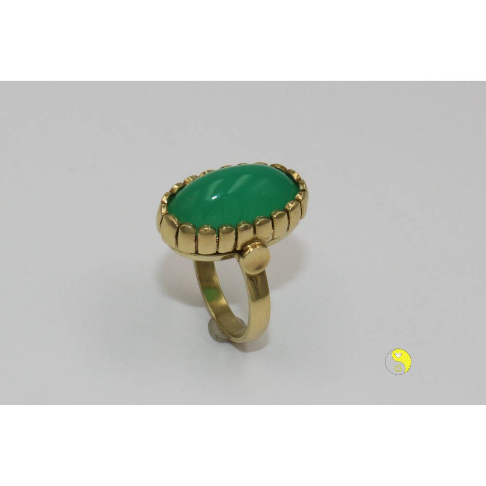 Chrysopras Ring 585 Gold – Handgefertigtes Einzelstück, Ring mit echtem Chrysopras in 14K Gelbgold Bild 1