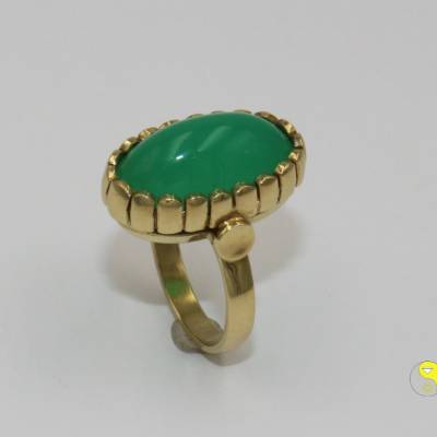 Chrysopras Ring 585 Gold – Handgefertigtes Einzelstück, Ring mit echtem Chrysopras in 14K Gelbgold