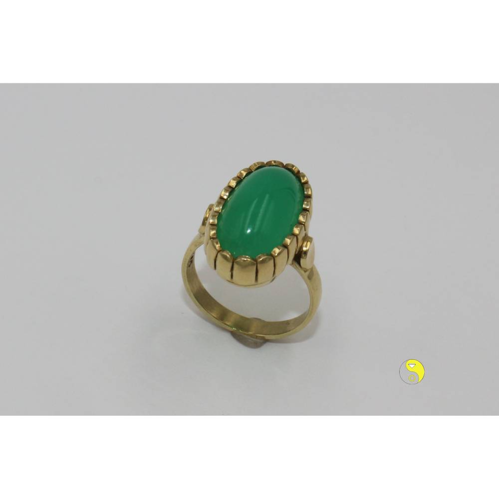 Chrysopras Ring 585 Gold – Handgefertigtes Einzelstück, Ring mit echtem Chrysopras in 14K Gelbgold Bild 2