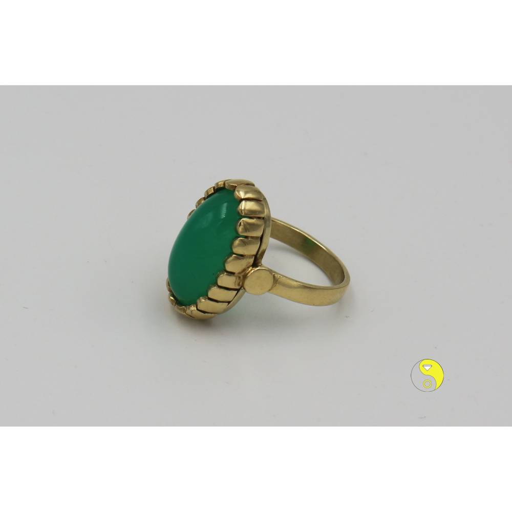 Chrysopras Ring 585 Gold – Handgefertigtes Einzelstück, Ring mit echtem Chrysopras in 14K Gelbgold Bild 3