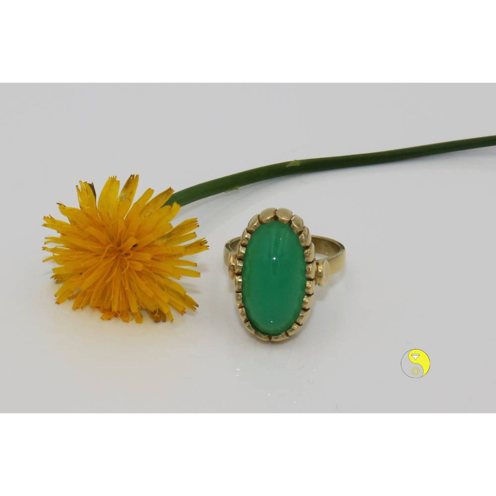 Chrysopras Ring 585 Gold – Handgefertigtes Einzelstück, Ring mit echtem Chrysopras in 14K Gelbgold Bild 4