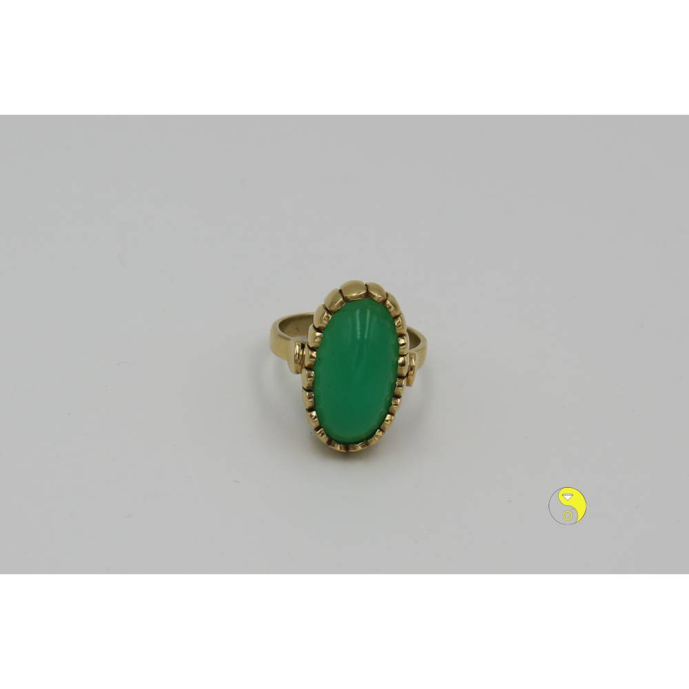 Chrysopras Ring 585 Gold – Handgefertigtes Einzelstück, Ring mit echtem Chrysopras in 14K Gelbgold Bild 5