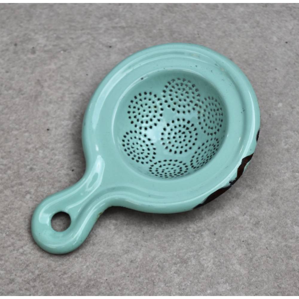 Vintage Mini Sieb Emaille grün