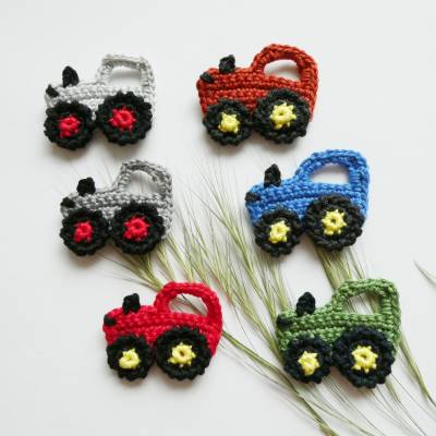 Gehäkelter Trecker nach Farbwahl zum Aufnähen-Traktor,Häkelapplikation,Aufnäher,Geschenk,Junge,Schulanfang,Gastgeschenk