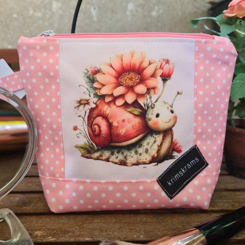 Kosmetiktasche Schnecke süß | Schminktasche rosa Punkte | Kulturbeutel handmade | Make-up Tasche Blumen Tiermotiv