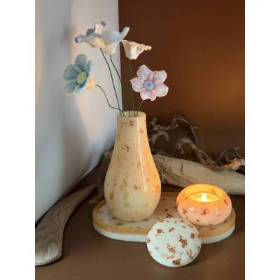 Handgefertigtes Epoxidharz-Deko-Set mit Tablett, Vase & Teelichthalter – Elegante Wohnaccessoires