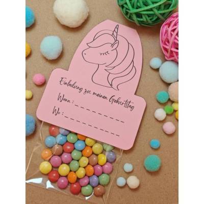 Einhorn Kindergeburtstag Einladung, PDF Vorlage zum Ausdrucken, DIY Bag Topper für Süßigkeiten, Kinderparty Deko