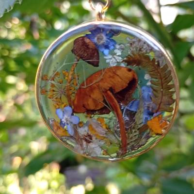 Kette Wald echte Blüten Pilze handarbeit