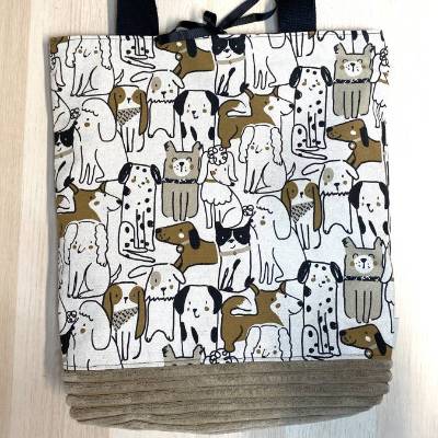 Shopper Cord Umhängetasche Jutebeutel Hunde beige Braun schwarz
